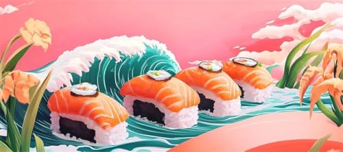 Malen Nach Zahlen Japan Malen Nach Zahlen Erwachsene Sushi, 70 X 35 cm XXL Groß Acrylfarben Ölgemälde, DIY Malen Nach Zahlen Kinder Anfänger Paint by Numbers Set für Wand Dekor (Ohne Rahmen) -H447 von Kggyele