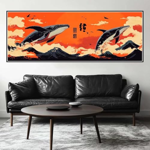 Malen Nach Zahlen Japan Malen Nach Zahlen Erwachsene Wal, 85x255 cm XXL Groß Acrylfarben Ölgemälde, DIY Malen Nach Zahlen Kinder Anfänger Paint by Numbers Adult Set für Wand Dekor (Ohne Rahmen)-H305 von Kggyele