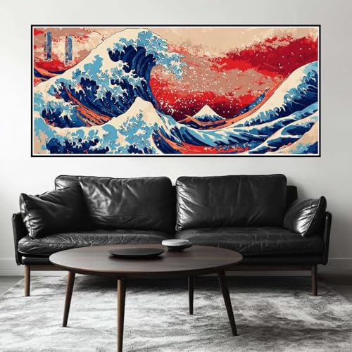 Malen Nach Zahlen Japan Malen Nach Zahlen Erwachsene Wellen, 190 X 95 cm XXL Groß Acrylfarben Ölgemälde, DIY Malen Nach Zahlen Kinder Anfänger Paint by Numbers Set für Wand Dekor (Ohne Rahmen) -H571 von Kggyele