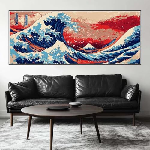 Malen Nach Zahlen Japan Malen Nach Zahlen Erwachsene Wellen, 200 X 80 cm XXL Groß Acrylfarben Ölgemälde, DIY Malen Nach Zahlen Kinder Anfänger Paint by Numbers Set für Wand Dekor (Ohne Rahmen) -H571 von Kggyele
