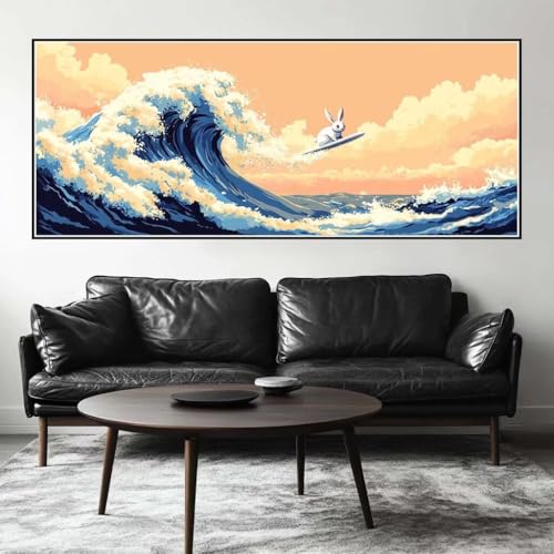 Malen Nach Zahlen Kaninchen Malen Nach Zahlen Erwachsene Wellen, 200 X 80 cm XXL Groß Acrylfarben Ölgemälde, DIY Malen Nach Zahlen Kinder Anfänger Set Bastelset für Wand Dekor (Ohne Rahmen) -H370 von Kggyele