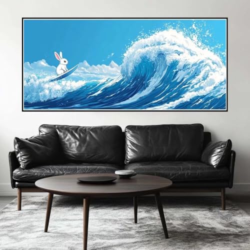 Malen Nach Zahlen Kaninchen Malen Nach Zahlen Erwachsene Wellen, 90 X 45 cm XXL Groß Acrylfarben Ölgemälde, DIY Malen Nach Zahlen Kinder Anfänger Paint by Numbers Set für Wand Dekor(Ohne Rahmen)-H629 von Kggyele
