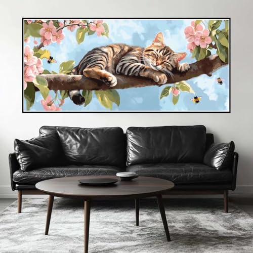 Malen Nach Zahlen Katze Malen Nach Zahlen Erwachsene Baum, 110 X 55 cm XXL Groß Acrylfarben Ölgemälde, DIY Malen Nach Zahlen Kinder Anfänger Paint by Numbers Set für Wand Dekor (Ohne Rahmen) -H803 von Kggyele