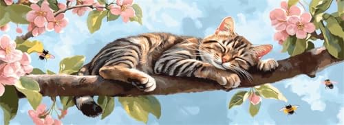 Malen Nach Zahlen Katze Malen Nach Zahlen Erwachsene Baum, 85x255 cm XXL Groß Acrylfarben Ölgemälde, DIY Malen Nach Zahlen Kinder Anfänger Paint by Numbers Set für Wand Dekor (Ohne Rahmen) -H803 von Kggyele