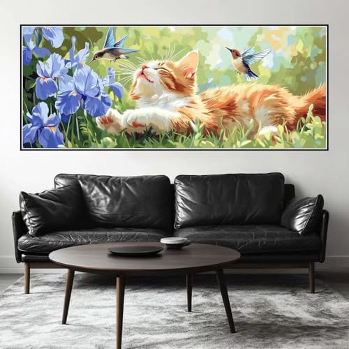 Malen Nach Zahlen Katze Malen Nach Zahlen Erwachsene Kolibri, 250 X 100 cm XXL Groß Acrylfarben Ölgemälde, DIY Malen Nach Zahlen Kinder Anfänger Paint by Numbers Set für Wand Dekor (Ohne Rahmen) -H207 von Kggyele