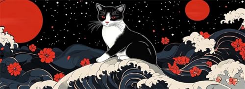 Malen Nach Zahlen Katze Malen Nach Zahlen Erwachsene Wellen, 75x225 cm XXL Groß Acrylfarben Ölgemälde, DIY Malen Nach Zahlen Kinder Anfänger Paint by Numbers Set für Wand Dekor (Ohne Rahmen) -H786 von Kggyele