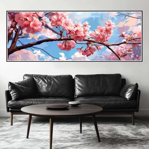 Malen Nach Zahlen Kirschblüte Malen Nach Zahlen Erwachsene Baum, 25x75 cm XXL Groß Acrylfarben Ölgemälde, DIY Malen Nach Zahlen Kinder Anfänger Paint by Numbers Set für Wand Dekor (Ohne Rahmen)-H473 von Kggyele