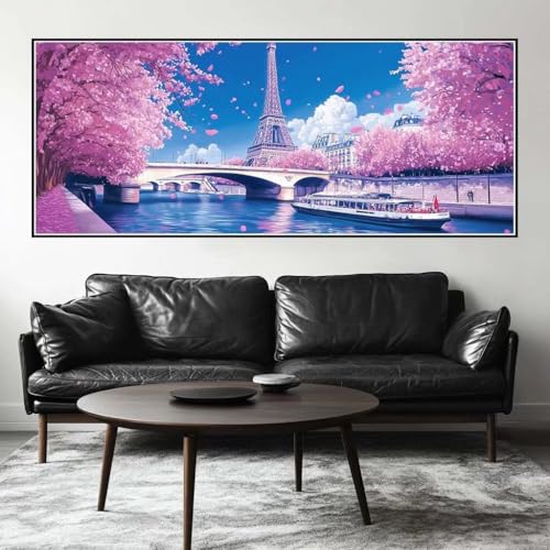 Malen Nach Zahlen Kirschblüte Malen Nach Zahlen Erwachsene Eiffel Turm, 200 X 80 cm XXL Groß Acrylfarben Ölgemälde, DIY Malen Nach Zahlen Kinder Anfänger Bastelset für Wand Dekor (Ohne Rahmen) -H776 von Kggyele