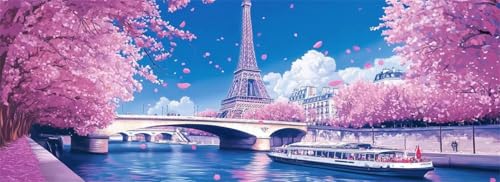 Malen Nach Zahlen Kirschblüte Malen Nach Zahlen Erwachsene Eiffel Turm, 85x255 cm XXL Groß Acrylfarben Ölgemälde, DIY Malen Nach Zahlen Kinder Anfänger Bastelset für Wand Dekor (Ohne Rahmen) -H776 von Kggyele
