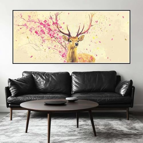 Malen Nach Zahlen Kirschblüte Malen Nach Zahlen Erwachsene Hirsch, 150 X 75 cm XXL Groß Acrylfarben Ölgemälde, DIY Malen Nach Zahlen Kinder Anfänger Set Bastelset für Wand Dekor (Ohne Rahmen) -H462 von Kggyele