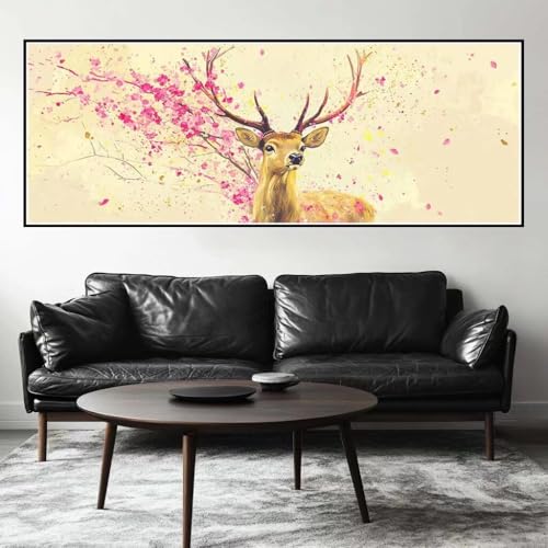 Malen Nach Zahlen Kirschblüte Malen Nach Zahlen Erwachsene Hirsch, 75x225 cm XXL Groß Acrylfarben Ölgemälde, DIY Malen Nach Zahlen Kinder Anfänger Set Bastelset für Wand Dekor (Ohne Rahmen) -H462 von Kggyele