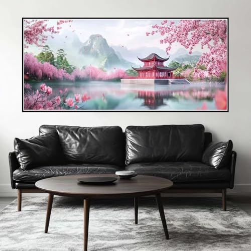 Malen Nach Zahlen Kirschblüte Malen Nach Zahlen Erwachsene Landschaft, 110 X 55 cm XXL Groß Acrylfarben Ölgemälde, DIY Malen Nach Zahlen Kinder Anfänger Set Bastelset für Wand Dekor (Ohne Rahmen)-H628 von Kggyele