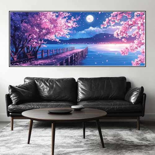 Malen Nach Zahlen Kirschblüte Malen Nach Zahlen Erwachsene Landschaft, 200 X 80 cm XXL Groß Acrylfarben Ölgemälde, DIY Malen Nach Zahlen Kinder Anfänger Set Bastelset für Wand Dekor (Ohne Rahmen)-H791 von Kggyele