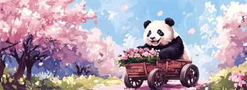 Malen Nach Zahlen Kirschblüte Malen Nach Zahlen Erwachsene Panda, 85x255 cm XXL Groß Acrylfarben Ölgemälde, DIY Malen Nach Zahlen Kinder Anfänger Set Bastelset für Wand Dekor (Ohne Rahmen) -H832 von Kggyele