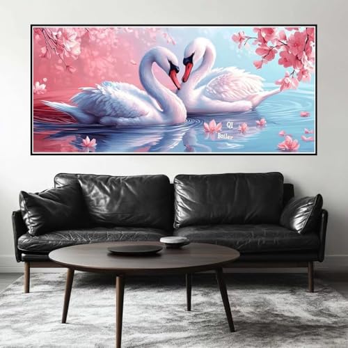 Malen Nach Zahlen Kirschblüte Malen Nach Zahlen Erwachsene Schwan, 90 X 45 cm XXL Groß Acrylfarben Ölgemälde, DIY Malen Nach Zahlen Kinder Anfänger Set Bastelset für Wand Dekor (Ohne Rahmen) -H585 von Kggyele