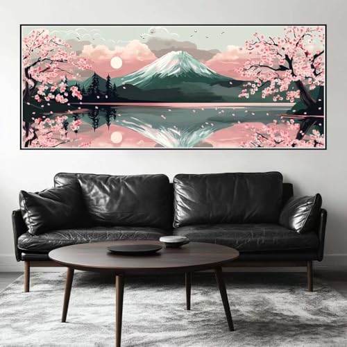 Malen Nach Zahlen Kirsche Blüte Malen Nach Zahlen Erwachsene Fuji, 225 X 90 cm XXL Groß Acrylfarben Ölgemälde, DIY Malen Nach Zahlen Kinder Anfänger Set Bastelset für Wand Dekor (Ohne Rahmen) -H316 von Kggyele