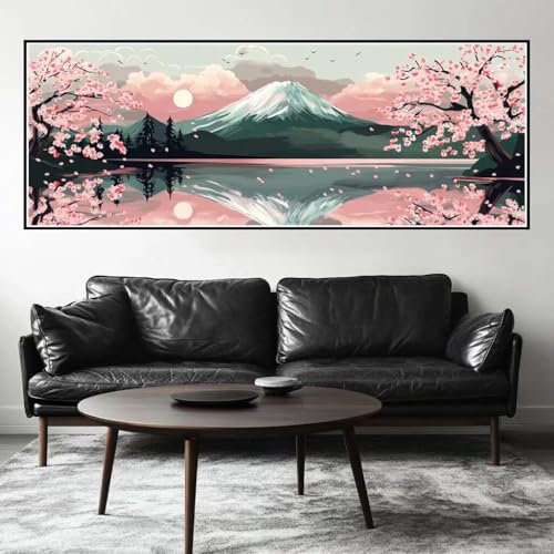 Malen Nach Zahlen Kirsche Blüte Malen Nach Zahlen Erwachsene Fuji, 85x255 cm XXL Groß Acrylfarben Ölgemälde, DIY Malen Nach Zahlen Kinder Anfänger Set Bastelset für Wand Dekor (Ohne Rahmen) -H316 von Kggyele