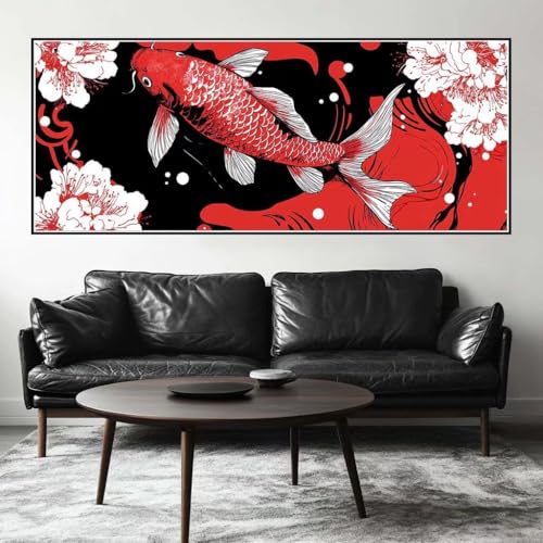 Malen Nach Zahlen Koi Malen Nach Zahlen Erwachsene Kirschblüte, 250 X 100 cm XXL Groß Acrylfarben Ölgemälde, DIY Malen Nach Zahlen Kinder Anfänger Set Bastelset für Wand Dekor (Ohne Rahmen) -H280 von Kggyele
