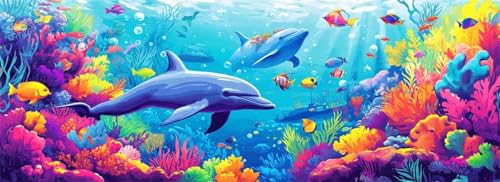 Malen Nach Zahlen Koralle Malen Nach Zahlen Erwachsene Delfin, 15x45 cm XXL Groß Acrylfarben Ölgemälde, DIY Malen Nach Zahlen Kinder Anfänger Paint by Numbers Set für Wand Dekor (Ohne Rahmen) -H518 von Kggyele