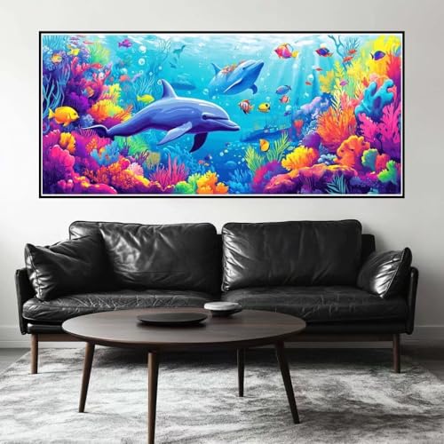 Malen Nach Zahlen Koralle Malen Nach Zahlen Erwachsene Delfin, 170 X 85 cm XXL Groß Acrylfarben Ölgemälde, DIY Malen Nach Zahlen Kinder Anfänger Paint by Numbers Set für Wand Dekor (Ohne Rahmen) -H518 von Kggyele