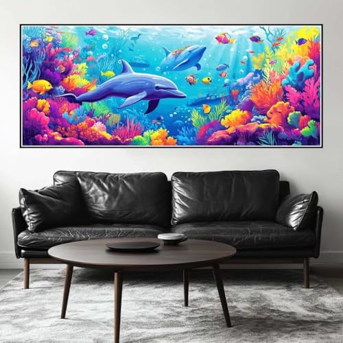 Malen Nach Zahlen Koralle Malen Nach Zahlen Erwachsene Delfin, 75 X 30 cm XXL Groß Acrylfarben Ölgemälde, DIY Malen Nach Zahlen Kinder Anfänger Paint by Numbers Set für Wand Dekor (Ohne Rahmen) -H518 von Kggyele