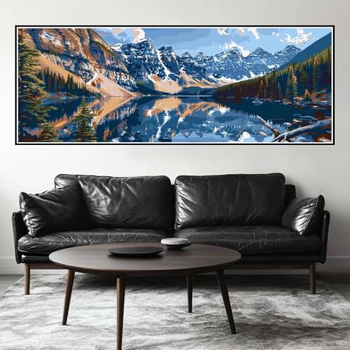 Malen Nach Zahlen Landschaft Malen Nach Zahlen Erwachsene Berg, 65x195 cm XXL Groß Acrylfarben Ölgemälde, DIY Malen Nach Zahlen Kinder Anfänger Paint by Numbers Set für Wand Dekor (Ohne Rahmen)-H296 von Kggyele