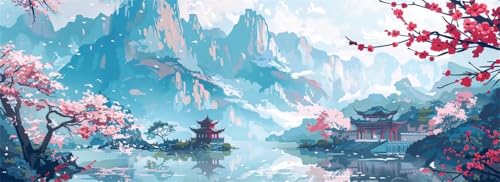 Malen Nach Zahlen Landschaft Malen Nach Zahlen Erwachsene Japan, 15x45 cm XXL Groß Acrylfarben Ölgemälde, DIY Malen Nach Zahlen Kinder Anfänger Paint by Numbers Set für Wand Dekor (Ohne Rahmen)-H715 von Kggyele