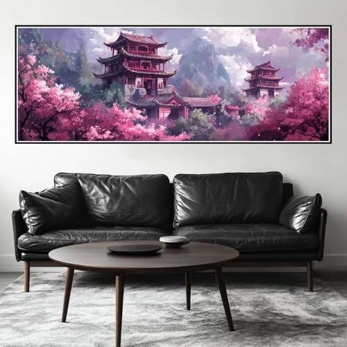 Malen Nach Zahlen Landschaft Malen Nach Zahlen Erwachsene Kirschblüte, 45x135 cm XXL Groß Acrylfarben Ölgemälde, DIY Malen Nach Zahlen Kinder Anfänger Set Bastelset für Wand Dekor (Ohne Rahmen)-H234 von Kggyele