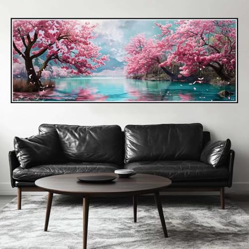 Malen Nach Zahlen Landschaft Malen Nach Zahlen Erwachsene Kirsche Blüte, 25x75 cm XXL Groß Acrylfarben Ölgemälde, DIY Malen Nach Zahlen Kinder Anfänger Bastelset für Wand Dekor (Ohne Rahmen) -H259 von Kggyele