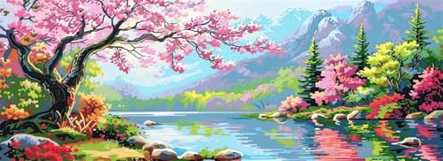 Malen Nach Zahlen Landschaft Malen Nach Zahlen Erwachsene Kirsche Blüte, 55x165 cm XXL Groß Acrylfarben Ölgemälde, DIY Malen Nach Zahlen Kinder Anfänger Bastelset für Wand Dekor (Ohne Rahmen) -H661 von Kggyele