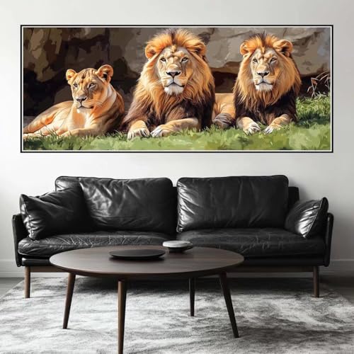 Malen Nach Zahlen Löwe Malen Nach Zahlen Erwachsene Tier, 200 X 80 cm XXL Groß Acrylfarben Ölgemälde, DIY Malen Nach Zahlen Kinder Anfänger Paint by Numbers Adult Set für Wand Dekor (Ohne Rahmen)-H909 von Kggyele