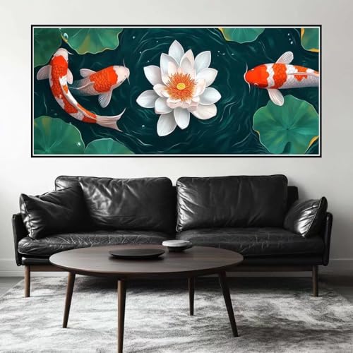 Malen Nach Zahlen Lotus Malen Nach Zahlen Erwachsene Koi, 70 X 35 cm XXL Groß Acrylfarben Ölgemälde, DIY Malen Nach Zahlen Kinder Anfänger Paint by Numbers Adult Set für Wand Dekor (Ohne Rahmen) -H753 von Kggyele