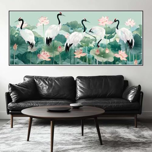 Malen Nach Zahlen Lotus Malen Nach Zahlen Erwachsene Kranich, 100 X 40 cm XXL Groß Acrylfarben Ölgemälde, DIY Malen Nach Zahlen Kinder Anfänger Paint by Numbers Set für Wand Dekor (Ohne Rahmen) -H499 von Kggyele