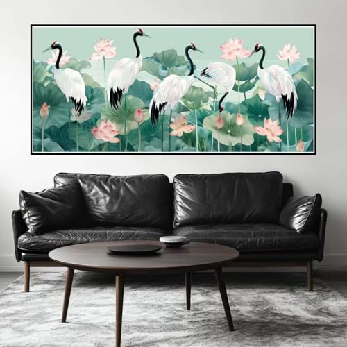 Malen Nach Zahlen Lotus Malen Nach Zahlen Erwachsene Kranich, 70 X 35 cm XXL Groß Acrylfarben Ölgemälde, DIY Malen Nach Zahlen Kinder Anfänger Paint by Numbers Set für Wand Dekor (Ohne Rahmen) -H499 von Kggyele