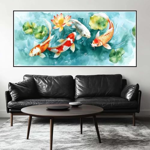 Malen Nach Zahlen Lotusblatt Malen Nach Zahlen Erwachsene Koi, 70 X 35 cm XXL Groß Acrylfarben Ölgemälde, DIY Malen Nach Zahlen Kinder Anfänger Paint by Numbers Set für Wand Dekor (Ohne Rahmen) -H452 von Kggyele