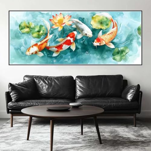 Malen Nach Zahlen Lotusblatt Malen Nach Zahlen Erwachsene Koi, 75 X 30 cm XXL Groß Acrylfarben Ölgemälde, DIY Malen Nach Zahlen Kinder Anfänger Paint by Numbers Set für Wand Dekor (Ohne Rahmen) -H452 von Kggyele