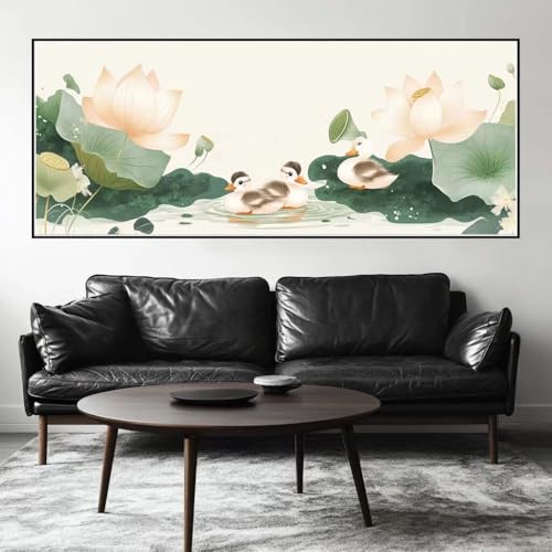 Malen Nach Zahlen Lotusblume Malen Nach Zahlen Erwachsene Ente, 200 X 80 cm XXL Groß Acrylfarben Ölgemälde, DIY Malen Nach Zahlen Kinder Anfänger Paint by Numbers Set für Wand Dekor (Ohne Rahmen)-H870 von Kggyele
