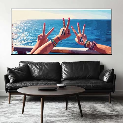 Malen Nach Zahlen Meer Malen Nach Zahlen Erwachsene Hand, 70 X 35 cm XXL Groß Acrylfarben Ölgemälde, DIY Malen Nach Zahlen Kinder Anfänger Paint by Numbers Adult Set für Wand Dekor (Ohne Rahmen) -H515 von Kggyele