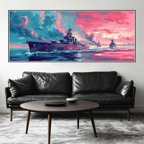Malen Nach Zahlen Meer Malen Nach Zahlen Erwachsene Schiff, 100 X 40 cm XXL Groß Acrylfarben Ölgemälde, DIY Malen Nach Zahlen Kinder Anfänger Paint by Numbers Set für Wand Dekor (Ohne Rahmen) -H709 von Kggyele