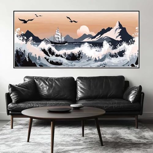 Malen Nach Zahlen Meer Malen Nach Zahlen Erwachsene Schiff, 110 X 55 cm XXL Groß Acrylfarben Ölgemälde, DIY Malen Nach Zahlen Kinder Anfänger Paint by Numbers Set für Wand Dekor (Ohne Rahmen) -H691 von Kggyele