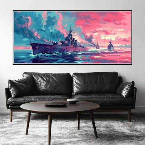 Malen Nach Zahlen Meer Malen Nach Zahlen Erwachsene Schiff, 130 X 65 cm XXL Groß Acrylfarben Ölgemälde, DIY Malen Nach Zahlen Kinder Anfänger Paint by Numbers Set für Wand Dekor (Ohne Rahmen) -H709 von Kggyele
