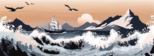 Malen Nach Zahlen Meer Malen Nach Zahlen Erwachsene Schiff, 15x45 cm XXL Groß Acrylfarben Ölgemälde, DIY Malen Nach Zahlen Kinder Anfänger Paint by Numbers Set für Wand Dekor (Ohne Rahmen) -H691 von Kggyele