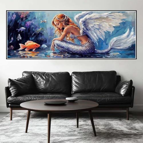 Malen Nach Zahlen Meerjungfrau Malen Nach Zahlen Erwachsene Engel, 55x165 cm XXL Groß Acrylfarben Ölgemälde, DIY Malen Nach Zahlen Kinder Anfänger Set Bastelset für Wand Dekor (Ohne Rahmen) -H317 von Kggyele