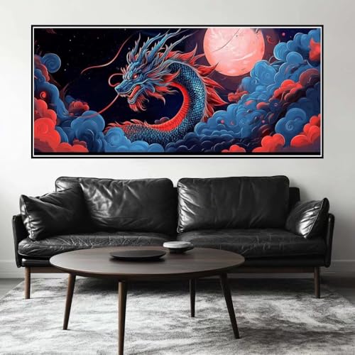 Malen Nach Zahlen Mond Malen Nach Zahlen Erwachsene Drache, 150 X 75 cm XXL Groß Acrylfarben Ölgemälde, DIY Malen Nach Zahlen Kinder Anfänger Paint by Numbers Set für Wand Dekor (Ohne Rahmen) -H497 von Kggyele