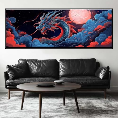 Malen Nach Zahlen Mond Malen Nach Zahlen Erwachsene Drache, 35x105 cm XXL Groß Acrylfarben Ölgemälde, DIY Malen Nach Zahlen Kinder Anfänger Paint by Numbers Set für Wand Dekor (Ohne Rahmen) -H497 von Kggyele