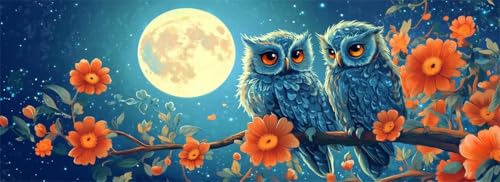 Malen Nach Zahlen Mond Malen Nach Zahlen Erwachsene Eule, 25x75 cm XXL Groß Acrylfarben Ölgemälde, DIY Malen Nach Zahlen Kinder Anfänger Paint by Numbers Adult Set für Wand Dekor (Ohne Rahmen) -H906 von Kggyele