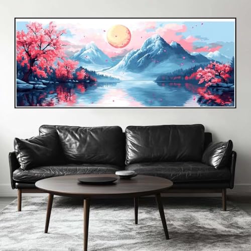 Malen Nach Zahlen Mond Malen Nach Zahlen Erwachsene Kirschblüte, 250 X 100 cm XXL Groß Acrylfarben Ölgemälde, DIY Malen Nach Zahlen Kinder Anfänger Set Bastelset für Wand Dekor (Ohne Rahmen) -H246 von Kggyele