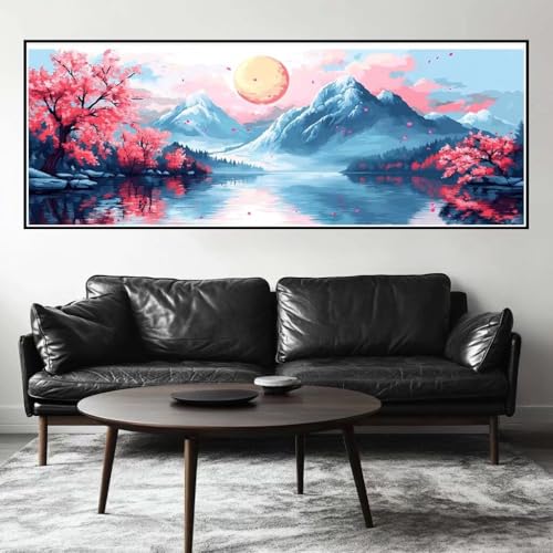 Malen Nach Zahlen Mond Malen Nach Zahlen Erwachsene Kirschblüte, 35x105 cm XXL Groß Acrylfarben Ölgemälde, DIY Malen Nach Zahlen Kinder Anfänger Paint by Numbers Set für Wand Dekor(Ohne Rahmen)-H246 von Kggyele