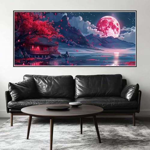 Malen Nach Zahlen Mond Malen Nach Zahlen Erwachsene Landschaft, 50 X 25 cm XXL Groß Acrylfarben Ölgemälde, DIY Malen Nach Zahlen Kinder Anfänger Paint by Numbers Set für Wand Dekor (Ohne Rahmen) -H630 von Kggyele