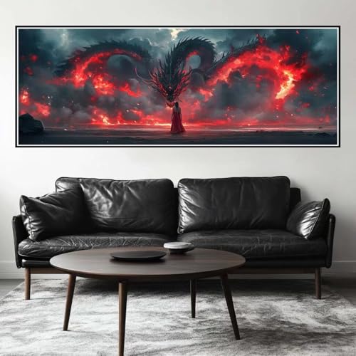 Malen Nach Zahlen Mythologie Malen Nach Zahlen Erwachsene Drache, 55x165 cm XXL Groß Acrylfarben Ölgemälde, DIY Malen Nach Zahlen Kinder Anfänger Set Bastelset für Wand Dekor (Ohne Rahmen) -H292 von Kggyele